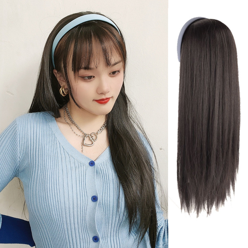Transmisión en vivo Venta caliente diadema media cabeza larga recta cabello femenino peluca integrada Tipo 2 e-commerce soporte de entrega de una sola pieza