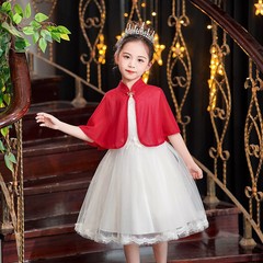 Children's Chiffon Shawl with Stand-Up Collar, Princess Dress for Little Girls – Perfect for Outings, Flower Girl Wedding Gowns, and Birthday Performance Cloaks