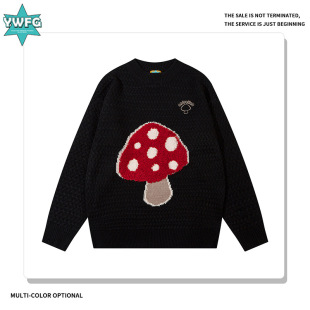 Ywfg Cartoon Mushroom Element Loose 2024 New National Trend Autumn and Winter Round Neck Long-Sleeved Knitwear