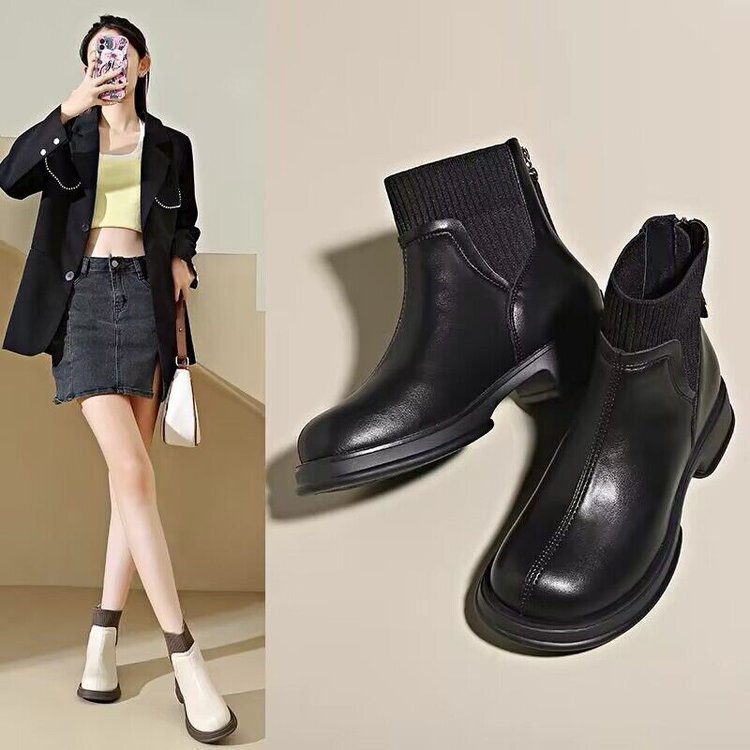 Trendy women's sock boots, 2026 autumn/winter new collection, British style, ankle boots with a back zipper, slim-fit boots, soft leather Martin boots Trendy women's sock boots, 2026 autumn/winter new collection, British style, ankle boots with a back zipper, slim-fit boots, soft leather Martin boots