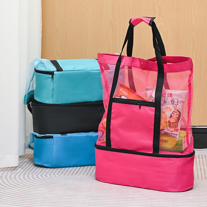 Bolso de aislamiento de un solo hombro portátil de nuevo estilo transfronterizo, bolsa de picnic de doble capa, bolsa de hielo, bolsa de almacenamiento de viaje de malla deportiva para hombres y mujeres