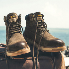 男鞋春季復古工裝靴中幫沙漠靴高幫英倫馬丁靴反絨皮短厚底一件代