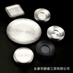 Pure Tin Metal Antique-Style Tea Tray Cup Holder Coaster Portable Tea Set Accessory Tin Tray Pot Holder Portable Tea Tray