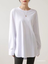 纯棉大码长袖t恤女中长款秋冬打底衫圆弧形下摆卫衣内搭宽松加绒