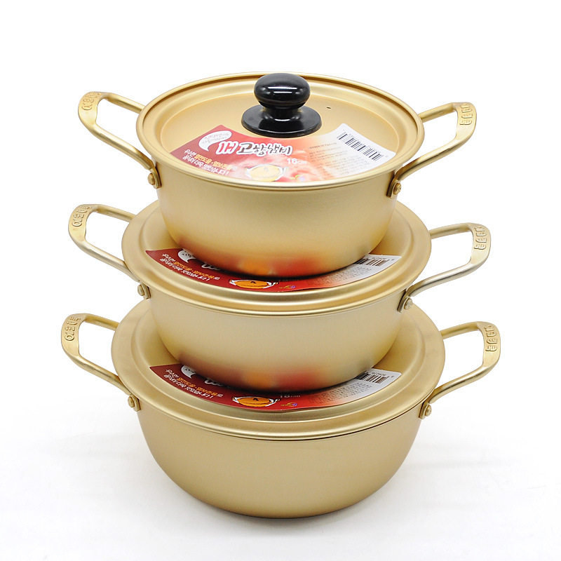 韩国泡面锅网红拉面锅电磁炉用小煮锅双耳复底煮方便面锅黄铝汤锅