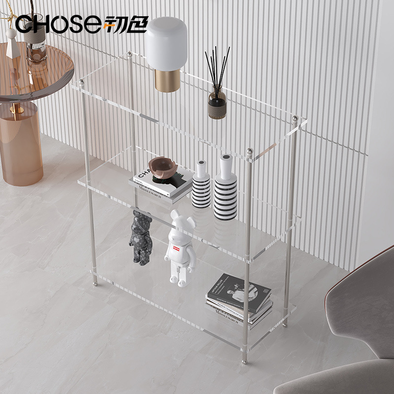 Carrito acrílico estilo ins, mesa lateral de la sala de estar, cocina extraíble, estante de almacenamiento para el hogar, estante de piso