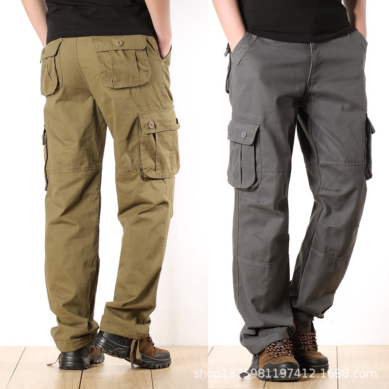 Men's Spring and Autumn Cotton Cargo Pants Outdoor Long Pants with Multiple Pockets Loose Straight Casual Pants Versatile Cargo Style