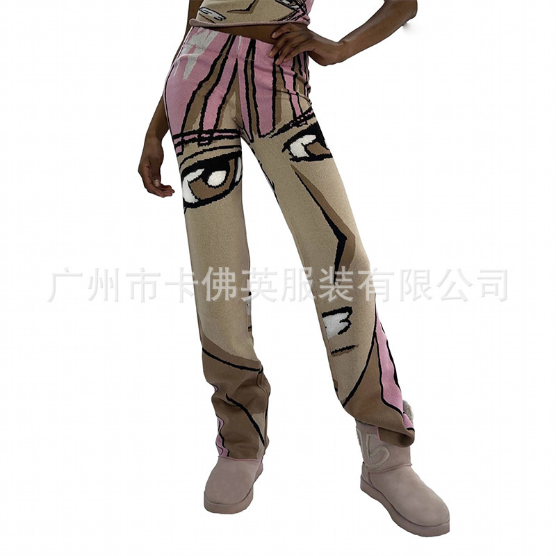 Ins European and American Trendy Brand Y2K Millennium Retro Sexy Koala Pink Comic Avatar Knitted Casual Straight Pants