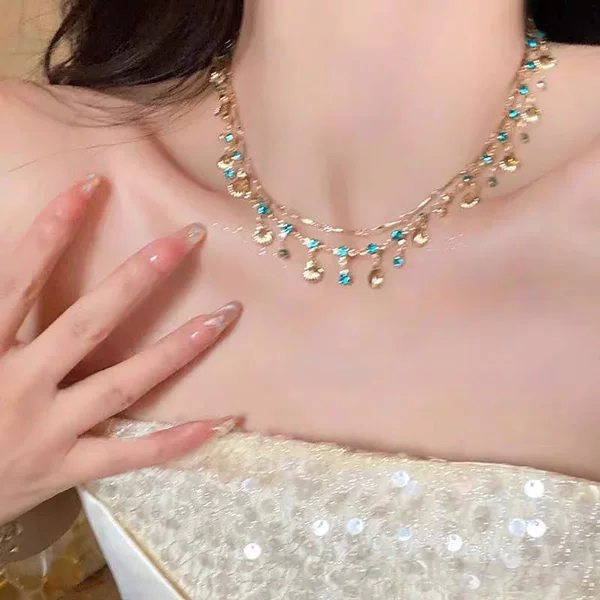 Daughter of the Sea ~ Blue Zircon Gold Shell Necklace All-match Bracelet Niche Design Light Luxury Jewelry