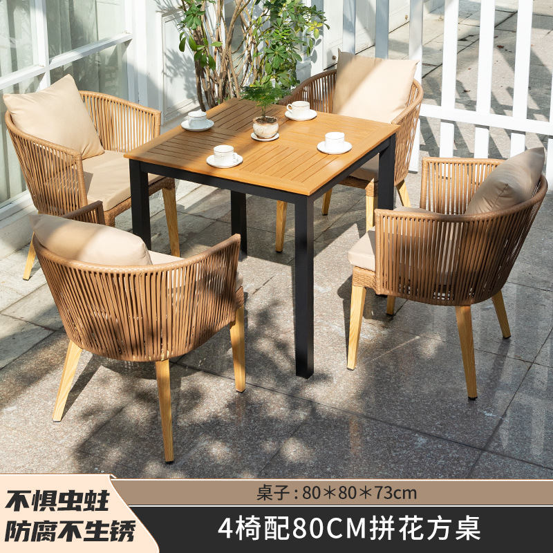 4 sillas con mesa cuadrada de mosaico de 80cm