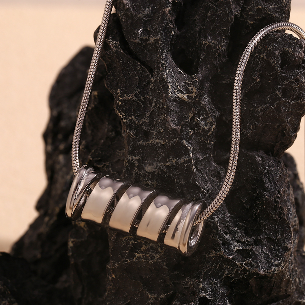 Steel Color Spiral Spring Pendant Stailess Steel Necklace