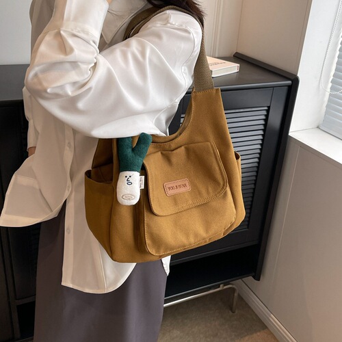 Retro large-capacity shoulder crossbody bag, retro canvas women's bag, European and American style postman bag, large-capacity tote bag for women