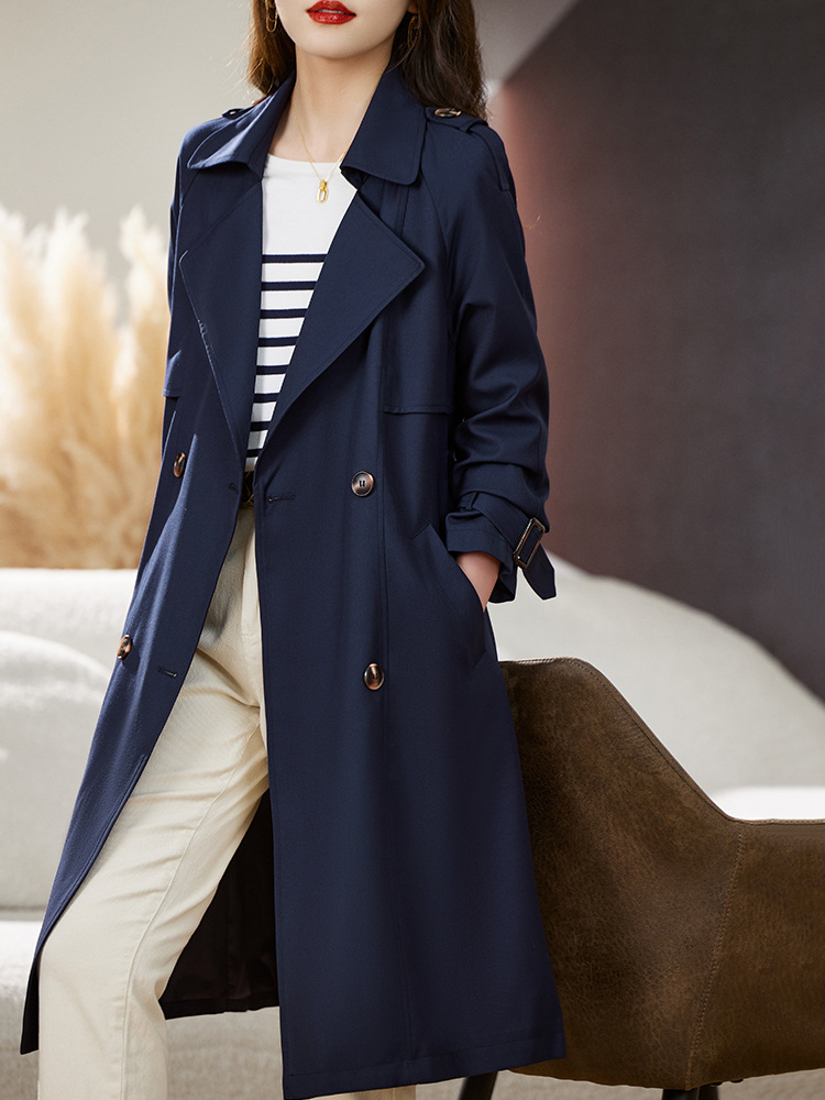 in stock Spring and Autumn New Women's Korean-style Slim-fit Double-breasted Long Coat Women's Windbreaker ZY8903