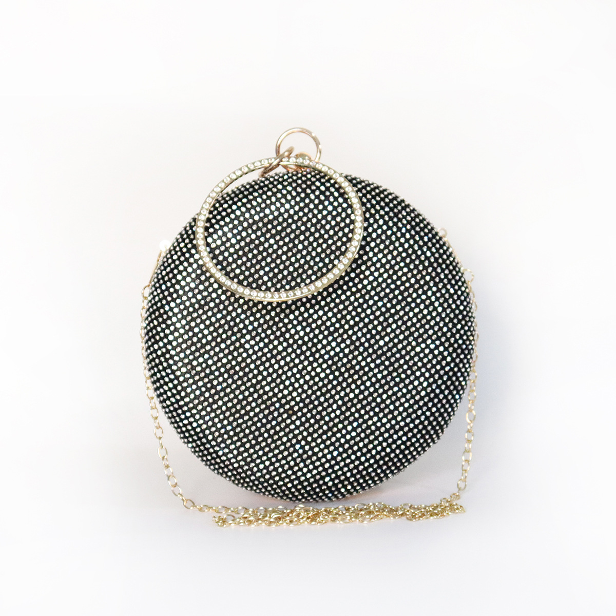 Bolso de noche transfronterizo nuevo Bolso de noche de diamantes de imitación hecho a mano incrustado bolso de noche bandolera portátil pequeño bolso redondo en stock
