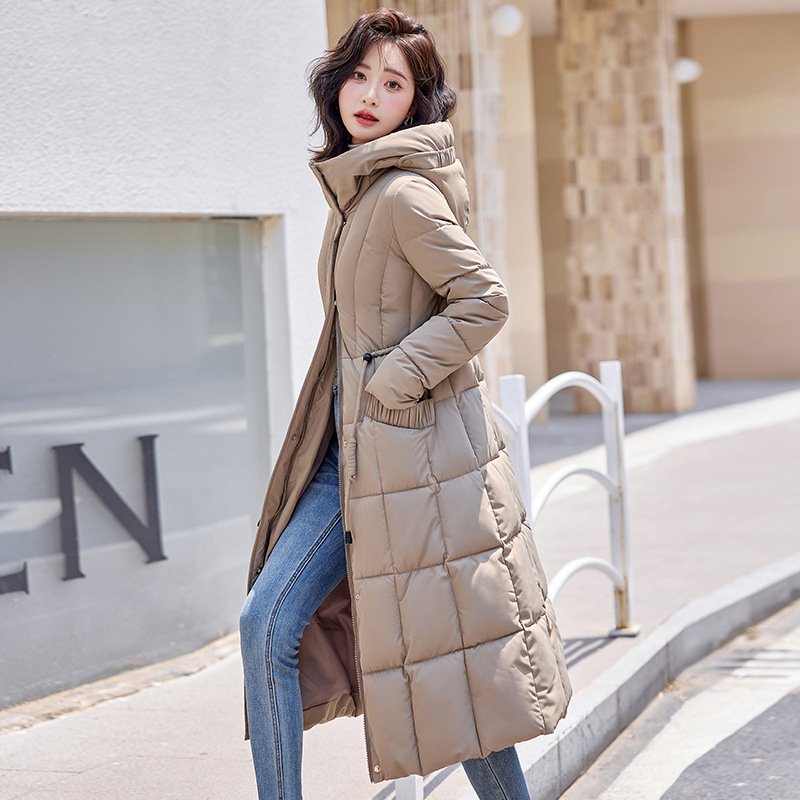Algodón ropa de algodón mujer rodilla larga delgada temperamento de moda encapuchado otoño y invierno nuevo cinturón elegante chaqueta de algodón image 8