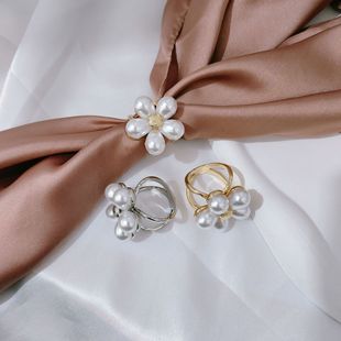 Pearl Scarf Buckle Classy Coat Windbreaker Belt Knotted Fixed Small Square Scarf Multi-Functional Flower Scarf Buckle for Women
