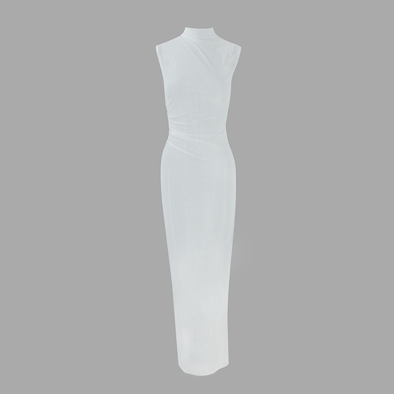 2025 European And American Style Summer New Sexy Women's, Slim-fit Sheer Stand-up Collar Sleeveless Back-slit Mesh_ecoleips.com