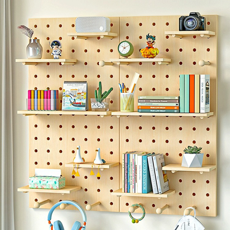 Tablero de agujero de madera maciza estante de pared de pasillo personalizado estante de pared de madera estantería de almacenamiento de partición estante de pared de tablero colgante