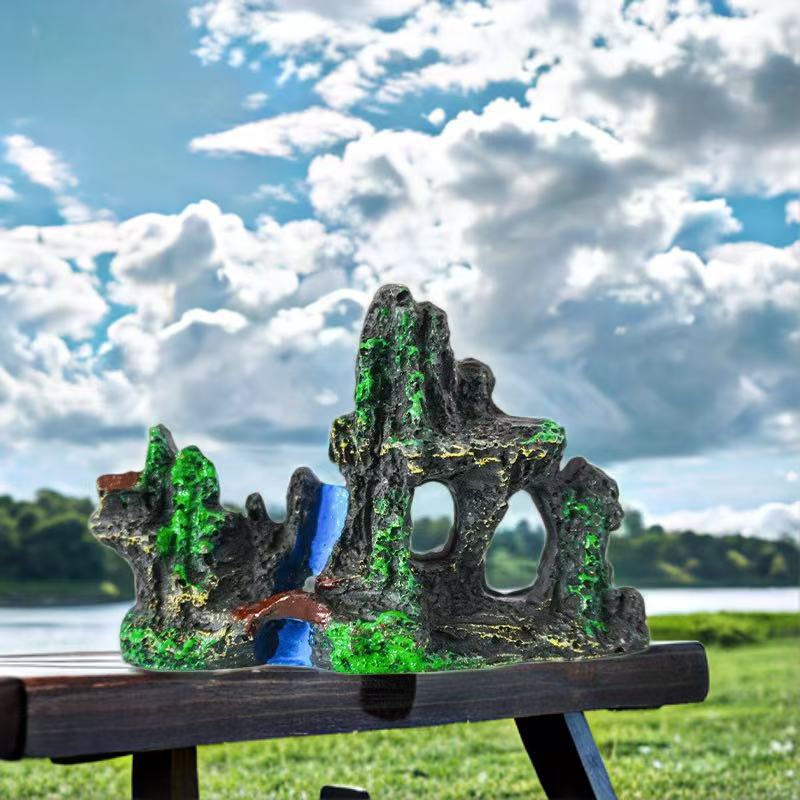 Pecera resina rocalla acuario decoración paisajismo piedra conjunto simulación montaña agua corriente rocalla puente refugio casa