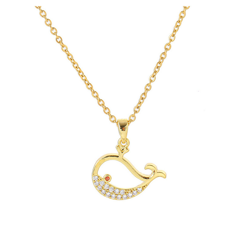 Copper 18K Gold Plated Cute Plating Hollow Out Inlay Whale Zircon Pendant Necklace display picture 5