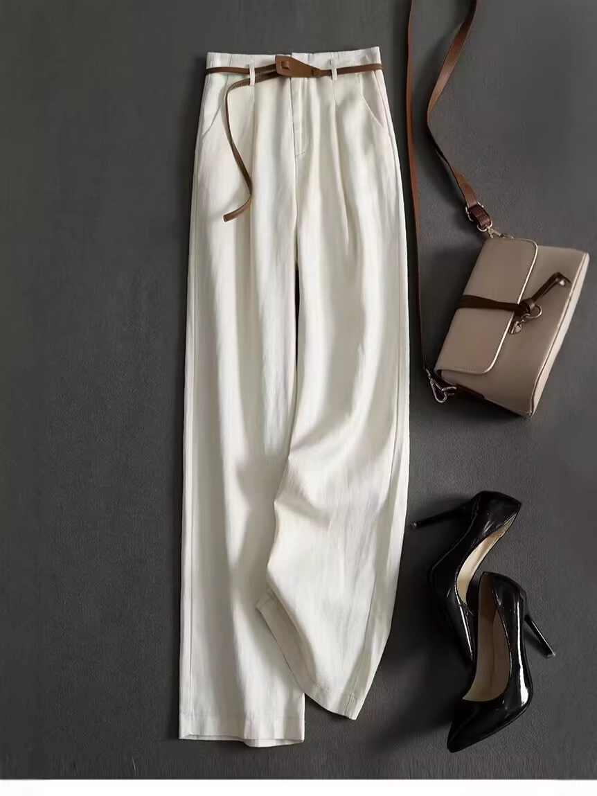 Quần culottes nữ ống rộng cạp cao chất liệu tencel linen cao cấp dáng suông thoải mái — màu trắng