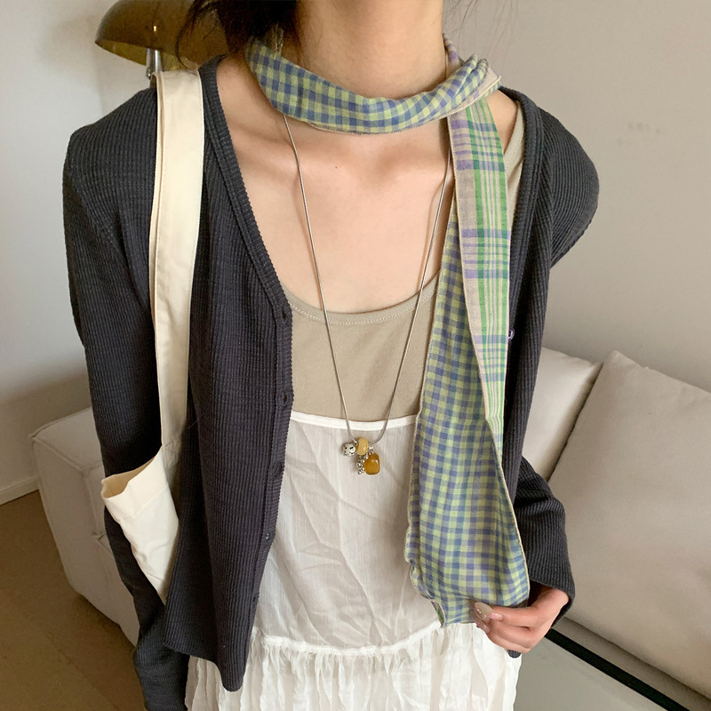 复古文艺风格纹丝巾女2025新款高级感薄款围脖韩系氛围感系脖配饰|undefined