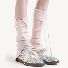 miu系芭蕾风堆堆袜套女蝴蝶结开叉小腿袜腿套甜美少女针织中筒袜