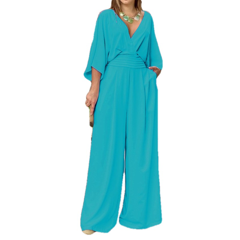 Mono de mujer elegante y casual de color liso con cuello en V y pierna ancha, estilo europeo y americano, novedad primavera 2026 image 7