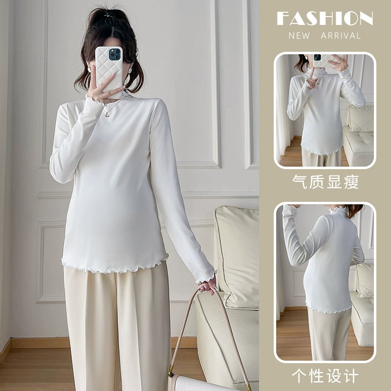 Реальный выстрел беременные женщины осенью и зимой новый наполовину высокий воротник дикий топ модный дизайн