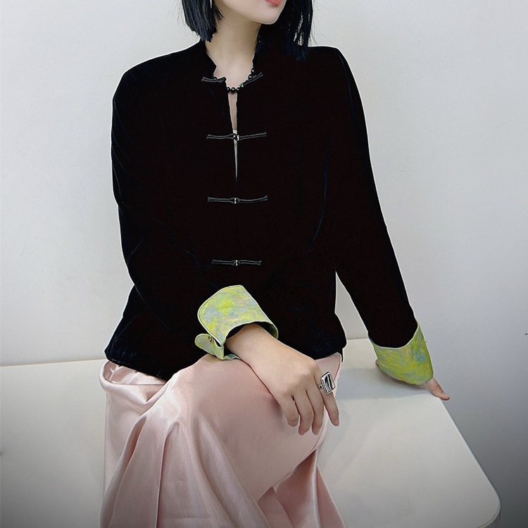 2025年南油批发女装秋冬新款真丝丝绒袖口拼接真丝提花外套上衣女|undefined