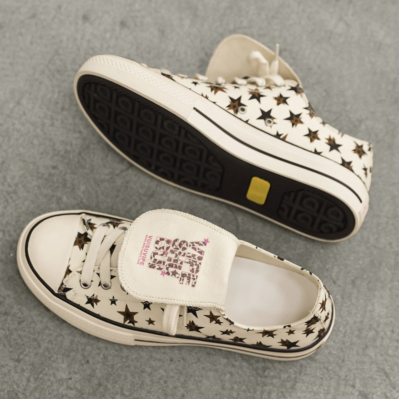 American-Style Printed Leopard Print Starry Canvas Shoes, Retro Niche Design, Versatile Casual Shoes, Men's Flip-Top Skate Shoes American-Style Printed Leopard Print Starry Canvas Shoes, Retro Niche Design, Versatile Casual Shoes, Men's Flip-Top Skate Shoes