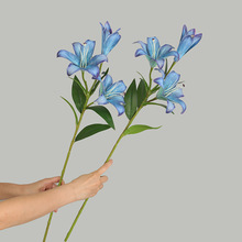 欧式仿真花3D打印手感百合 单枝3头油画百合家居客厅软装摆件假花