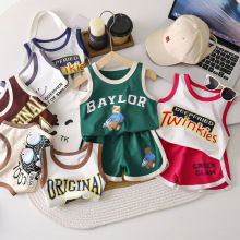 运动短裤七色背心套装2025夏季新款男童无袖上衣圆弧短裤两件套