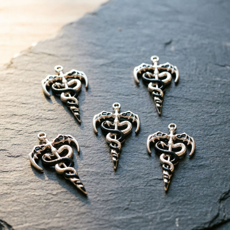 New Snake-Shaped Winged Sword Design Alloy Enamel Pendant Gothic Style Bracelet Necklace Keychain Bag Charm Pendant