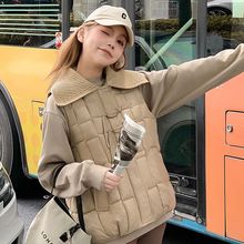 盘扣针织毛领羽绒棉马甲女装新短款秋冬马夹衣服韩版背心坎肩外套