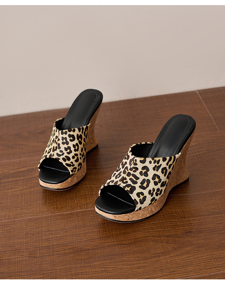 Sandal cao gót nữ hở mũi họa tiết da báo, đế xuồng, gót 9 cm, mũi vuông — màu nâu, màu mơ chi tiết 9
