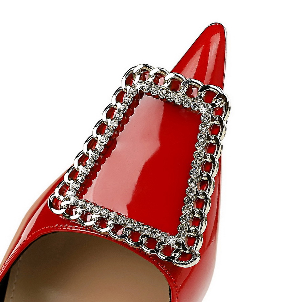 6122-3K66 Banquet Women's Stiletto Ultra High Heels Patent Leather Shallow Mouth Pointed Toe Rhinestone Metal Buckle_vogvips.com