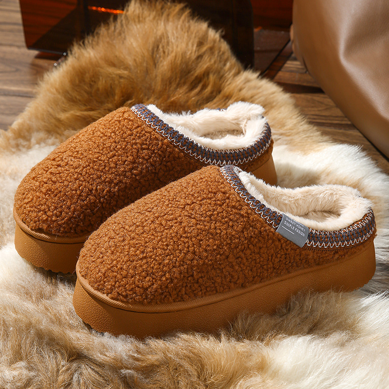 Zapatillas perezosas de suela gruesa Botas de nieve de una pieza de terciopelo granular 2025 nuevo otoño e invierno más zapatos de algodón de lana gruesa de terciopelo