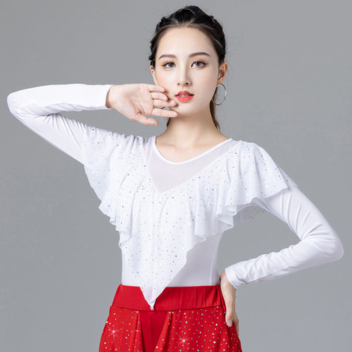 Modern dance tops for women, new fashionable mesh dance clothes, dance practice clothes, square dance clothes, national standard dance, Latin dance