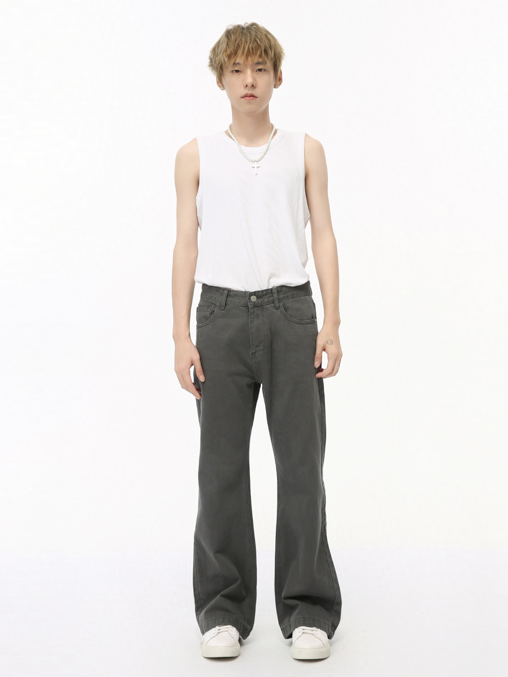 MTLCLOTHES Hombres| Coreano vibe mini slim slim color negro gris sólido lavar jeans tendencia