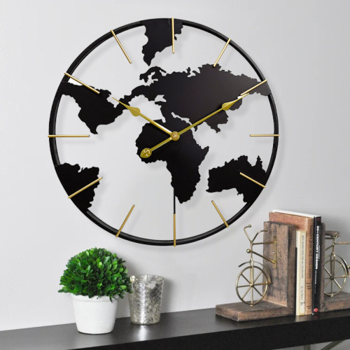 Modern entryway art wall clock world map round iron fashion wall clock cross-border e-commerce clock clock