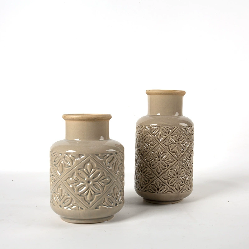 Ретро домино тиснение вазы украшения для дома Низкий американский керамический цветочный аппарат оптом