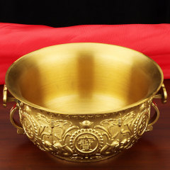 Ruiju Brass Treasure Pot Ornament, Solid Brass Double Ears Ruyi Treasure Pot Home Decor Craft Decor