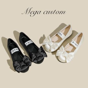 Girls' Flats Soft Sole 2025 Spring New Style Bow Round Toe Dance Shoes Silks and Satins Princess Shoes Elastic Band Performance Shoes