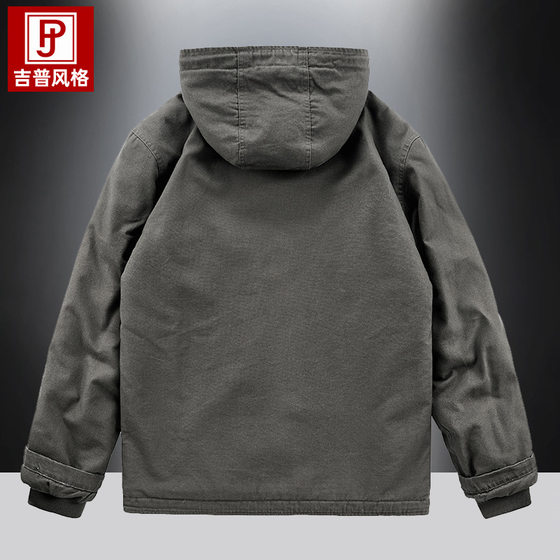 Winter Cotton Clothes Men's Fleece-lined Thickened Cotton-padded Coat Hooded Lamb Fleece Coat Men's Plus Size Oversized Work Coat