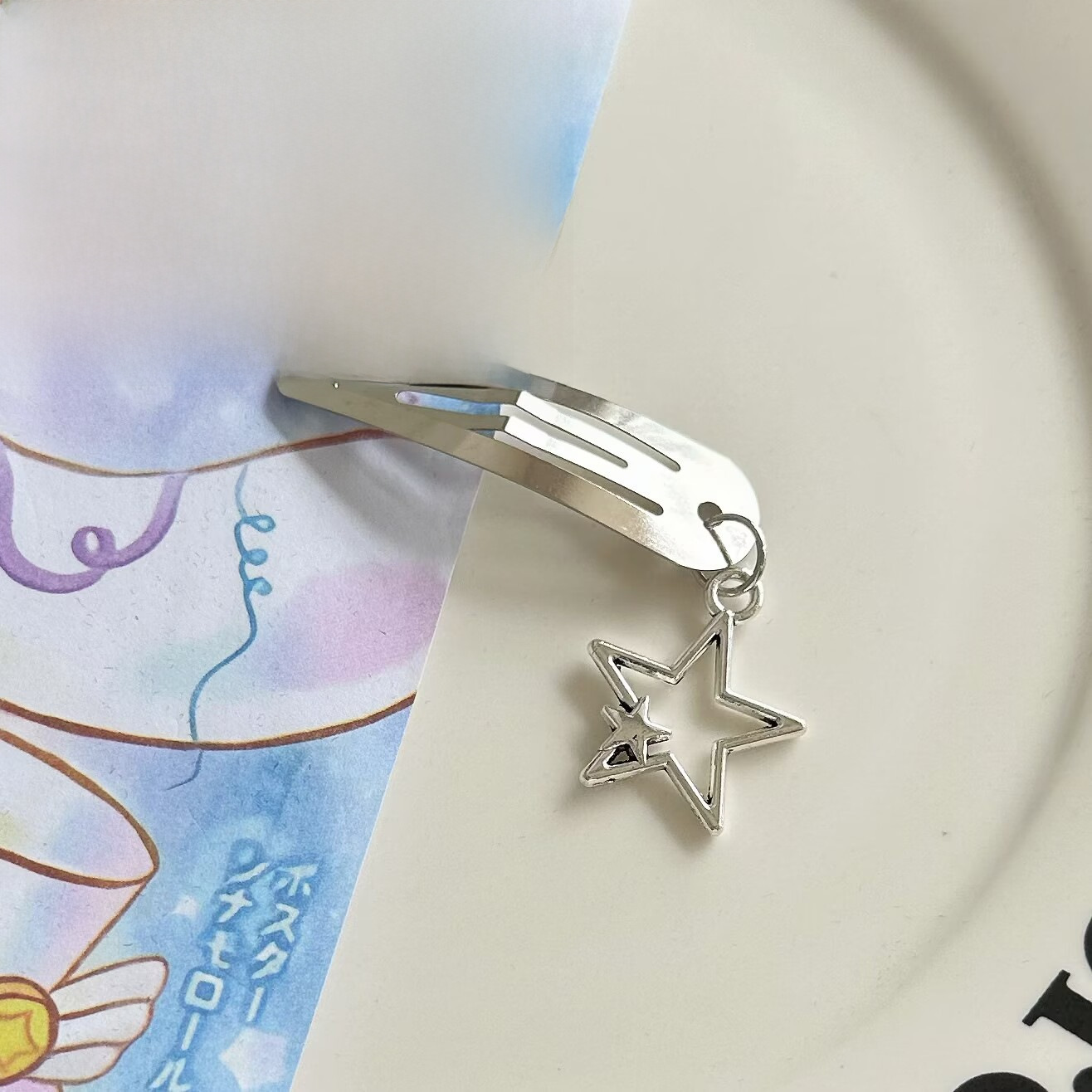 Enkel stjärnspänne för BB-hårspänne i japansk och koreansk stil, fräsch och söt tjejhjärtspänne för sidolugg, huvudspänne_voghion.com