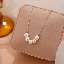 乾佳S925纯银法式复古珍珠项链女简约几何温柔ins甜美锁骨链代发