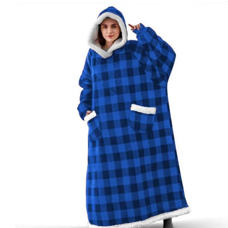 Men's Christmas pajamas nightgown women's nightgown flannel extended vertical pocket t lazy blanket cover thick cold protection warm_voghion.com