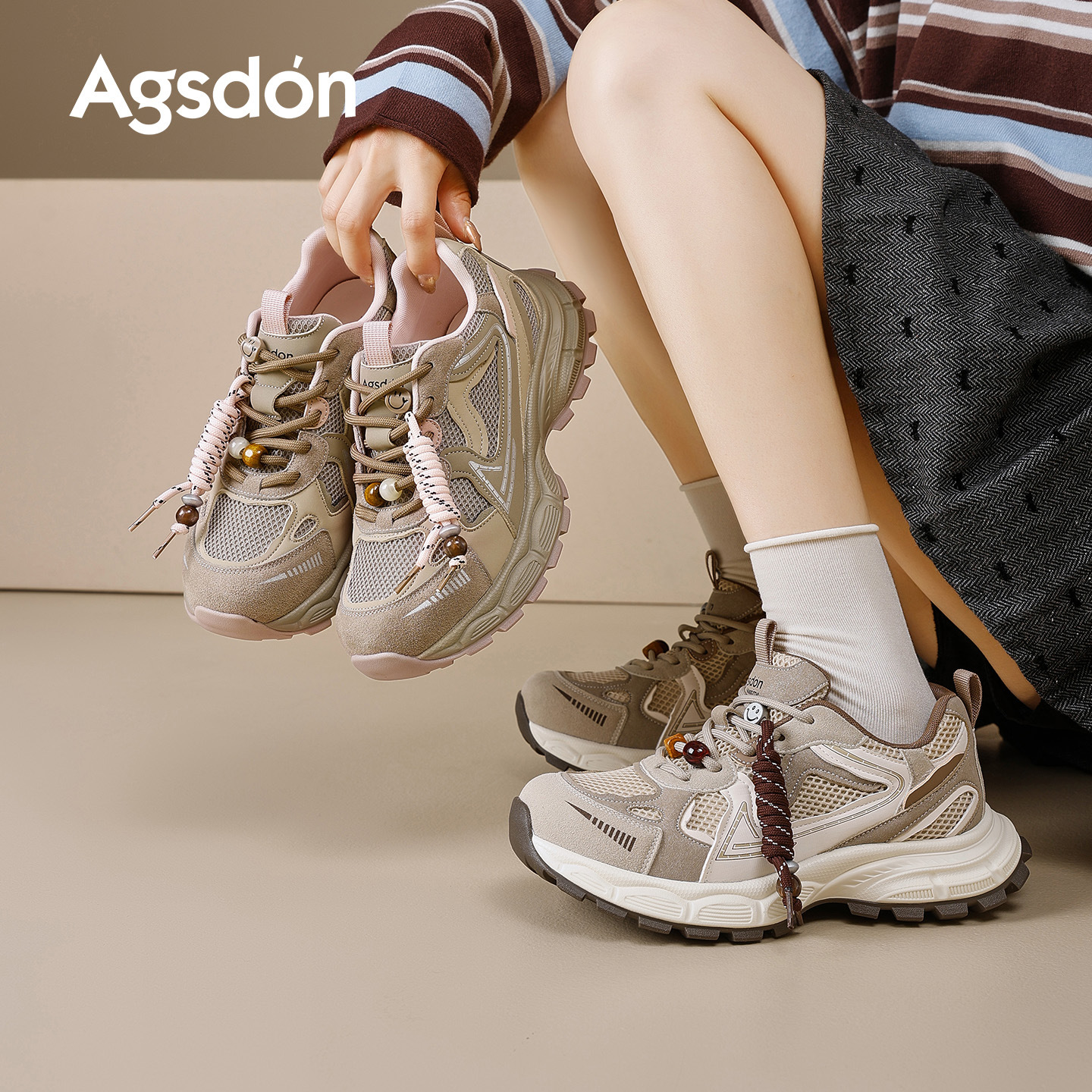 Augu Shi Deng zapatos de suela gruesa para mujeres 2025 nuevos zapatos deportivos ligeros de otoño zapatos casuales de mujer pequeños