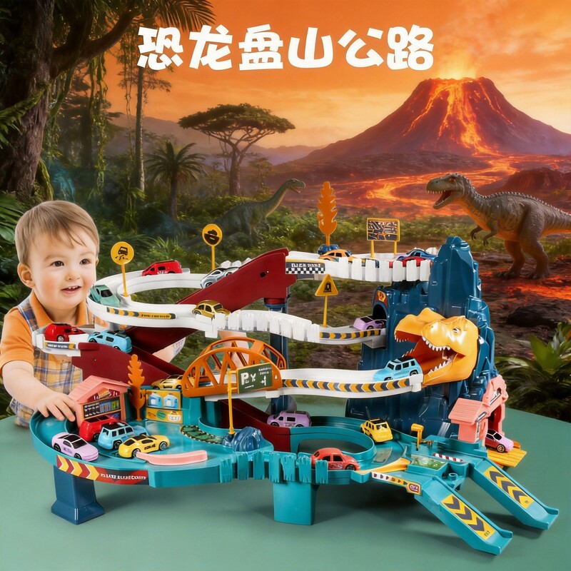 Cross-Border Dinosaur Winding Track Car Train Adventure Car Parking Lot Children's Toy Boys' Parking Lot